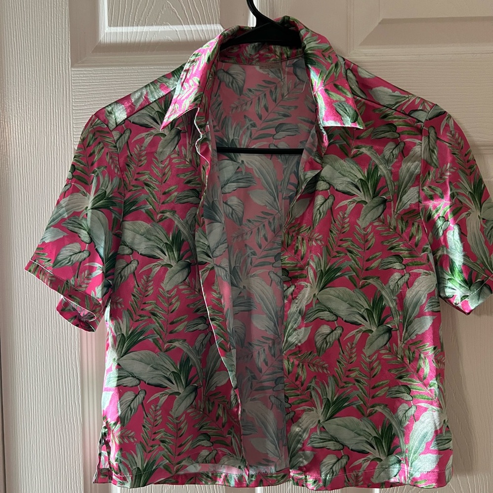 Tropical Pink and Green Crop Shirt
